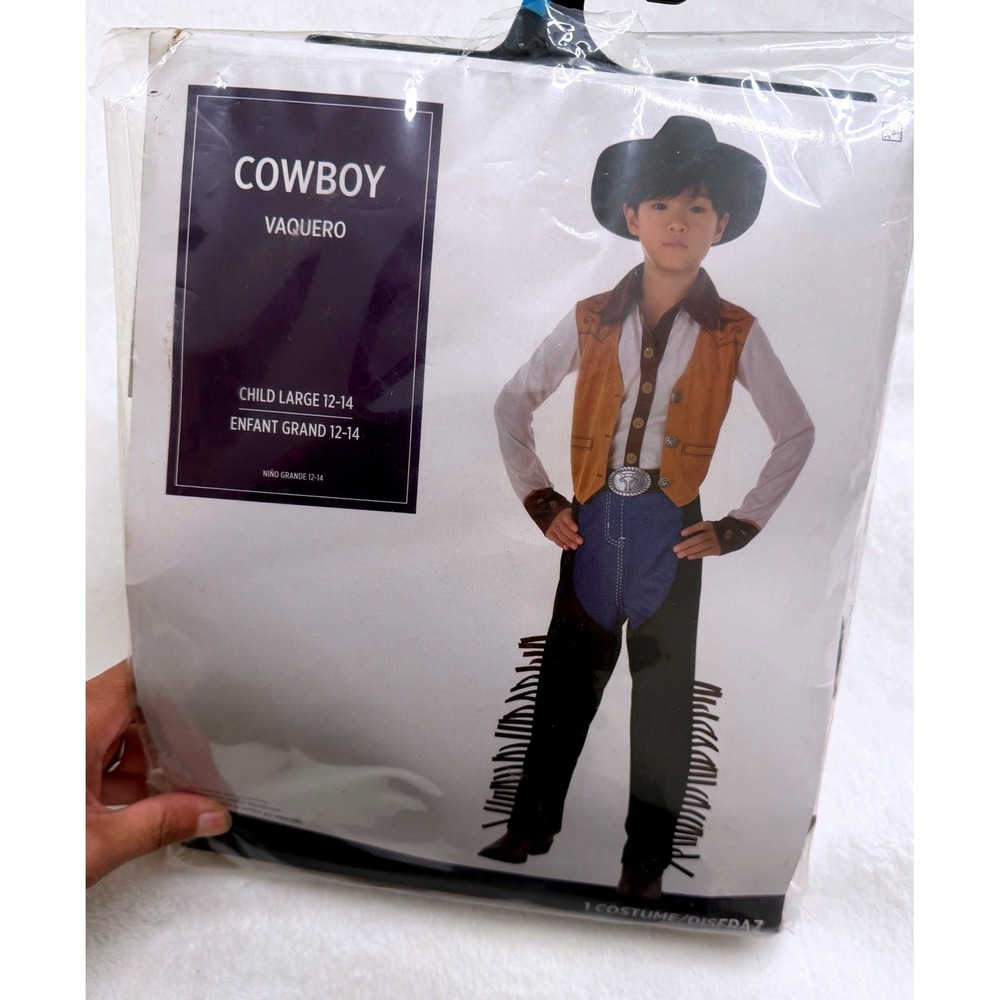 Halloween Cowboy Costume Kids Size 12-14 Brown White Western NWT Set